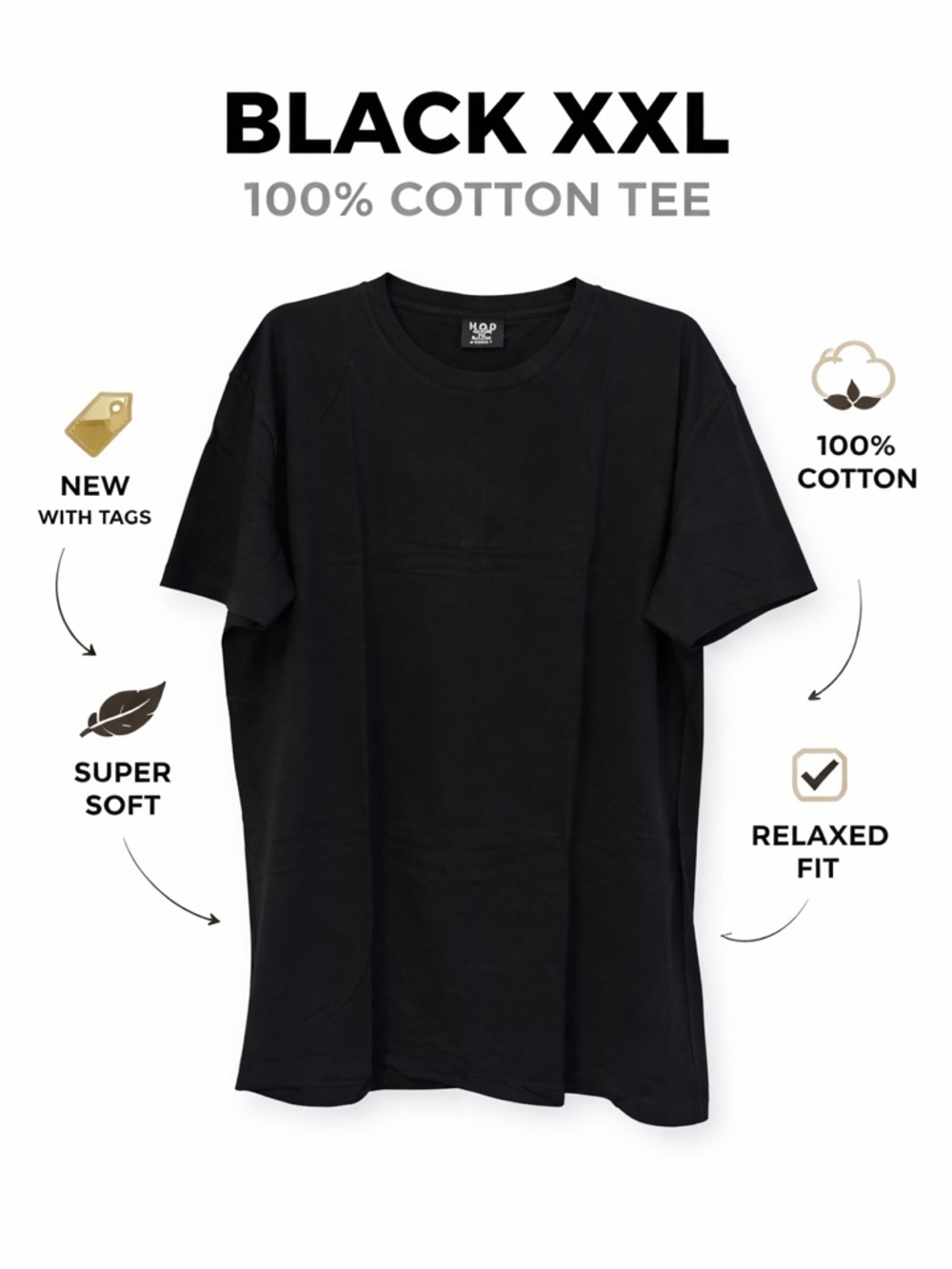 Black XXL 100% Cotton Tee New W/Tags Classic Everyday Essential Bundle Discount